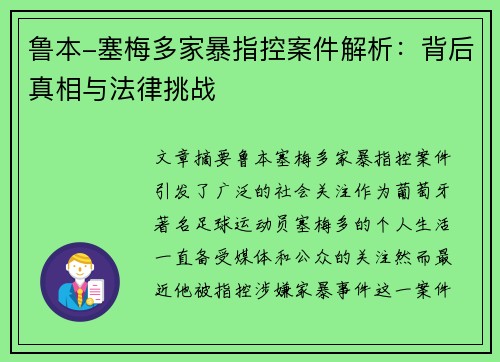 鲁本-塞梅多家暴指控案件解析：背后真相与法律挑战